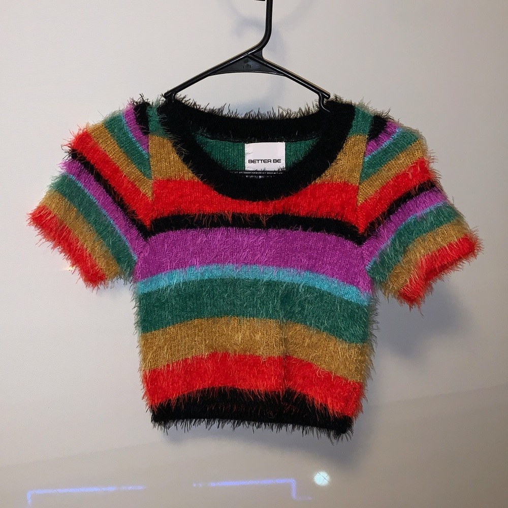 Striped Fuzzy Crop Top